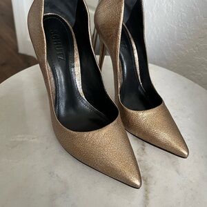 SCHUTZ Gold Pointed-Toe Stiletto Pumps